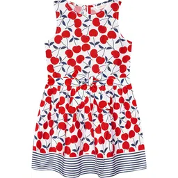 Budding Bees Girls White & Red Printed A-Line Dress-image-40