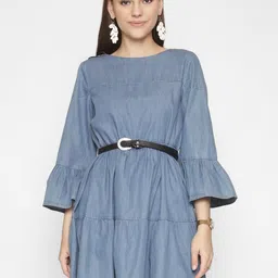 250 DESIGNS Bell Sleeves Tiered Tencel Fit & Flare Dress With Belt-picture-30