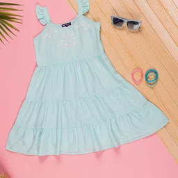 Purple United Kids Girls Embroidered Tiered Cotton Fit & Flare Dress-image-96