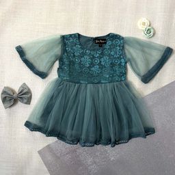 Bella Moda Girls  Self Design Satin Round Neck Bell Sleeves Fit & Flare Casual Dress-picture-24