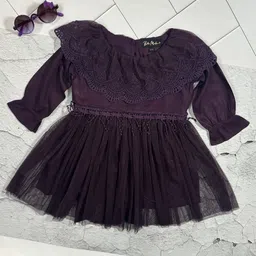 Bella Moda Girls Self Design Satin Round Neck Long Sleeves Fit & Flare Casual Dress-image-77