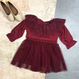 Bella Moda Girls Self Design Satin Round Neck Long Sleeves Fit & Flare Casual  Dress-image-33
