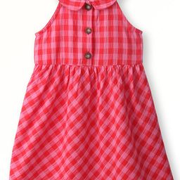 Beebay Girls Checked Peter Pan Collar Cotton Fit & Flare Dress-image-91