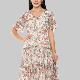 Tulip Eden Floral Printed Flared Sleeve Fit & Flare Dress-image-22
