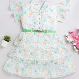 Toonyport Infant Girls Floral Printed Flutter Sleeve Chiffon Fit & Flare Dress-picture-13