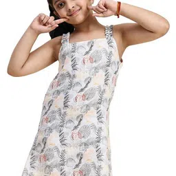 BAESD Girls Floral Printed Shoulder Straps Linen Sheath Dress-image-22