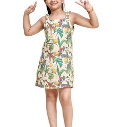 BAESD Girls Tropical Printed Sleeveless Linen A-Line Dress-image-27