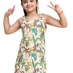BAESD Girls Tropical Printed Shoulder Straps Linen Sheath Dress-image-28