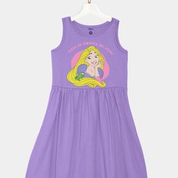 YK Disney Girls Purple Rapunzel Princess Printed Dress Cotton Fit & Flare Sleeveless Dress-image-86