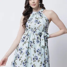 emeros Blue Floral Crepe Dress-image-61