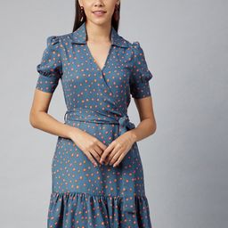 StyleStone Women  Navy Blue Floral Crepe Dress-image-42