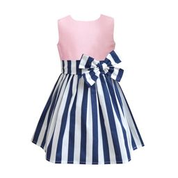 A T U N Girls Pink & Blue Striped Dress-picture-26