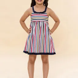 A T U N Multicoloured Striped A-Line Dress-image-12