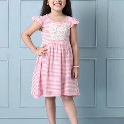 Hola Bonita Girls Self Design Flutter Sleeve Pure Cotton A-Line Dress-image-65