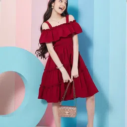 pspeaches Girls Shoulder Straps Cold-Shoulder Fit & Flare Dress-image-59