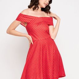Uptownie Lite Red Polka Dots Off-Shoulder Fit & Flare Dress-image-44