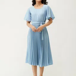 AASK Blue Round Neck Midi Dress-picture-42