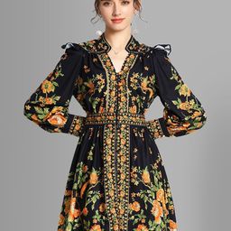 JC Collection Black Floral A-Line Dress-image-42