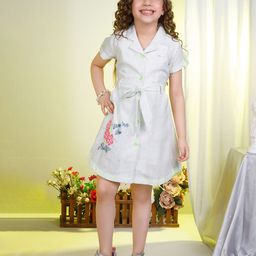 Peppermint Girls Floral Printed Collar Neck A-Line Cotton Dress-image-86