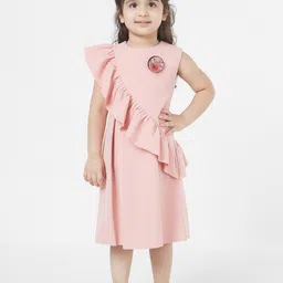 TIC TAC TOE Girls Peach-Coloured Ruffled Dress-image-89