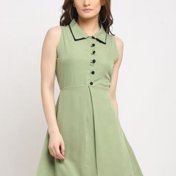La Zoire Olive Green Crepe Dress-image-6