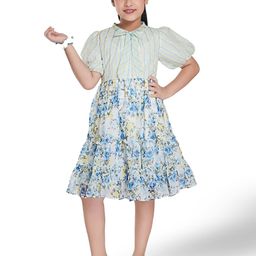 Peppermint Girls Round Neck Floral Printed Tiered A-Line Dress-image-81