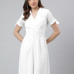 Latin Quarters V Neck Short Sleeves Cotton Fit & Flare Dress-image-18