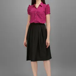 Kinjo Ruffle Puff Sleeves Casual Shirt With Pleated Skirt-image-19