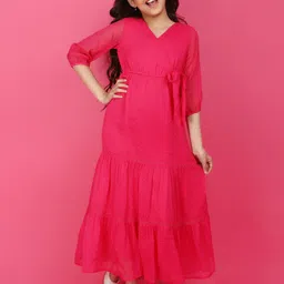 V-Mart Girls Self Design V Neck Cotton Fit & Flare Maxi Dress-image-63