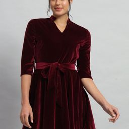 VAARARO Mandarin Collar Velvet Fit & Flare Dress-image-28