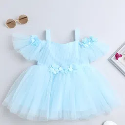 MANY FROCKS & Girls Self Design Shoulder Straps Embellished Net Fit & Flare Dress-picture-12