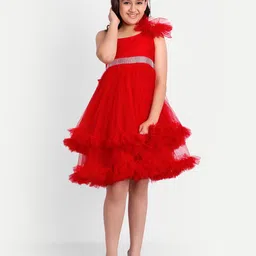 TILISM Girls One Shoulder Corsage Net Fit & Flare Dress-image-20