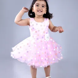 BAESD Girls Polka Dots Printed Net & Cotton Fit & Flare Dress-image-23