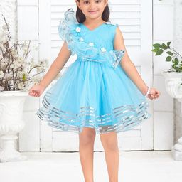 BAESD Girls Self Design V-Neck Sleeveless Ruffles Net Fit & Flare Dress-picture-56