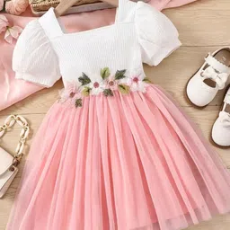 BAESD Flutter Sleeve Net Puff Sleeves Fit & Flare Dress-39