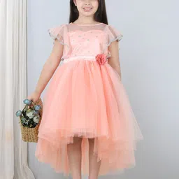 Toy Balloon kids Girls Embellished Flutter Sleeves Net Fit & Flare Dress-16