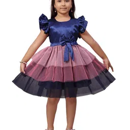 BAESD Flutter Sleeves Belted Layered Net Fit & Flare Dress-image-70