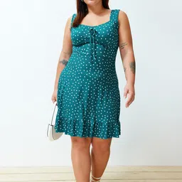 Trendyol Square Neck Polka Dot Print Fit & Flare Dress-image-40