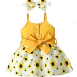 StyleCast x Revolte Girls Yellow & White Polka Dot Printed Bow Fit & Flare Dress-39