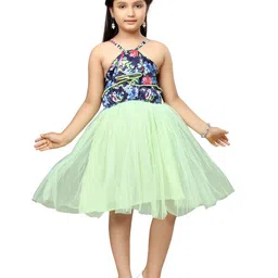 BAESD Girls Floral Printed Shoulder Straps Net Fit & Flare Dress-image-58
