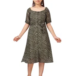 BAESD Girls Animal Printed Fit & Flare Cotton Midi Dress-picture-29