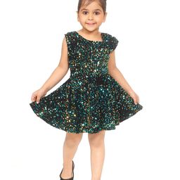 BAESD Girls Embellished Asymmetric Neck Sequinned Detailed Velvet Fit & Flare Dress-image-16