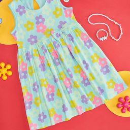 Pantaloons Junior Girls Floral Print Sleeveless Fit & Flare Pure Cotton Dress-12