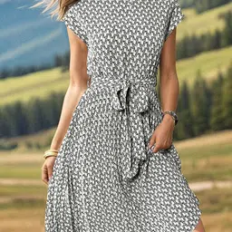 StyleCast x Revolte Abstract Print Tie-Up Fit & Flare Dress-picture-13