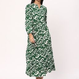 R&B Floral Printed Mandarin Neck Bishop Sleeves Fit & Flare Maxi Shirt Dress-picture-25