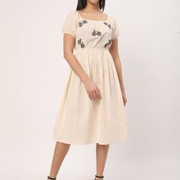 R&B Cycle Embroidered Square Neck Puff Sleeves Fit & Flare Dress-picture-47