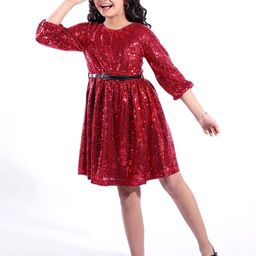 Hola Bonita Girls Floral Printed Round Neck Cuffed Sleeves Fit & Flare Dress-picture-12