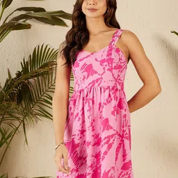 Marie Claire Floral Printed Shoulder Straps Sleeveless Fit & Flare Dress-image-39