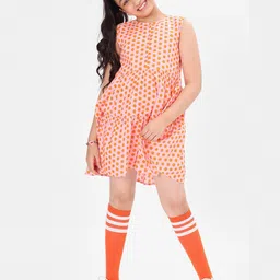 BONKIDS Girls Polka Dots Printed Cotton Fit & Flare Tiered Dress-picture-14