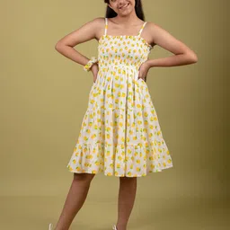 TWEENY MINI Girls Floral Printed Pure Cotton Fit & Flare Dress-image-6
